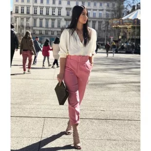 Pink belted trousers zara on sale