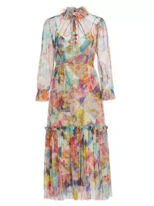 High Tide Floral Silk Midi Dress