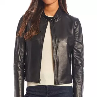 Rachel Stand Collar Black Moto Leather Jacket