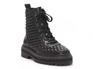 Prellar Black Quilted Leather Lace Up Combat Fashion Ankle Boot