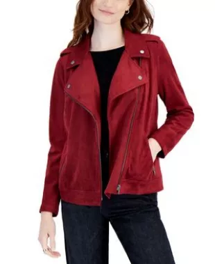 Petite Faux-Suede Moto Jacket