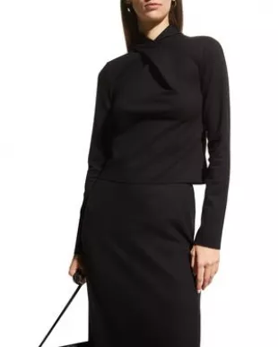 Draped Twist-Neck Long-Sleeve Top