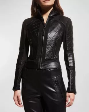 Quilted Leather & Mesh Moto Jacket
