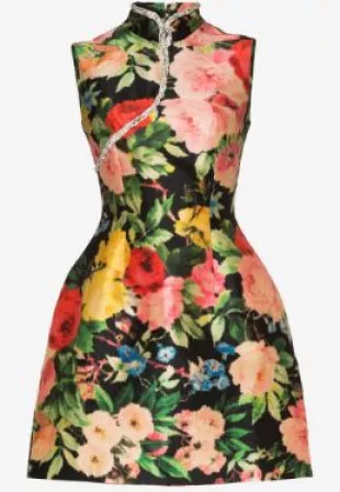 Qipao Floral Print Mini Dress