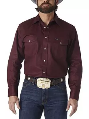 Men's Authentic Cowboy Cut Work Western Long-Sleeve Firm Finish Shirt, Red Oxide