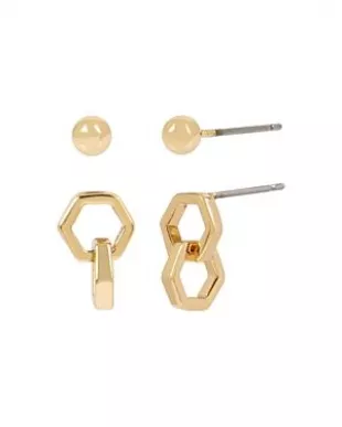 Gold-Tone Hexagon Link Earrings Set