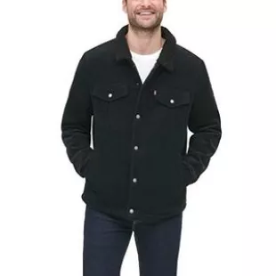 Men's Corduroy Sherpa Trucker Jacket, Black
