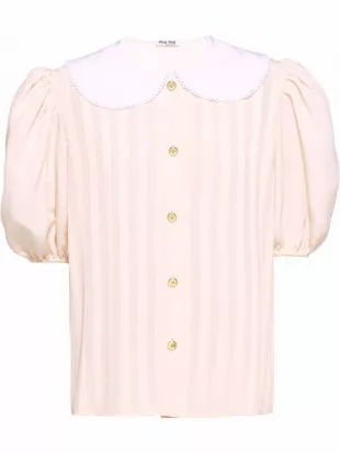 Silk Crepe Peter Pan Collar Top