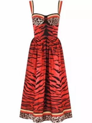 Dolce & Gabbana Tiger-Print Sleeveless Dress worn by Tiffany Valentine  (Jennifer Tilly) as seen in Chucky (S02E08) | Spotern