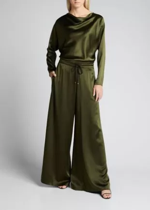 Wide Leg Silk Trousers