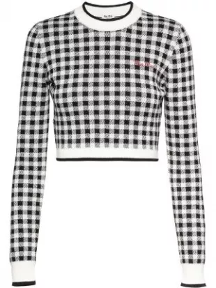 Gingham Check Cropped Sweater