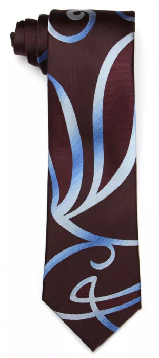 Brown Tie with Blue Swirl Pattern