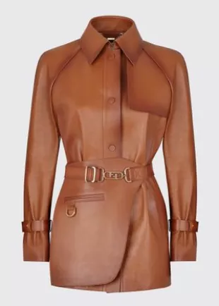 Shaded Leather Jacket with Detachable Belt