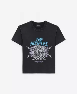 Black Cotton T-shirt with Tiger Print
