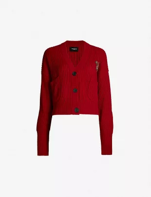 Embellished Patch Wool and Cashmere Blend Cardigan