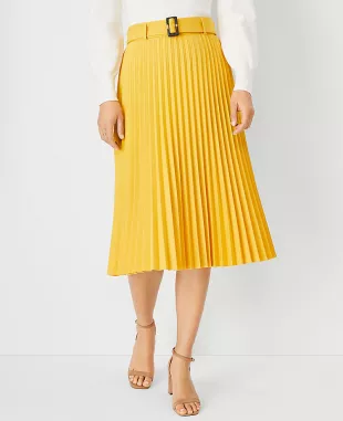 Ann Taylor - Belted Pleated Midi Skrit