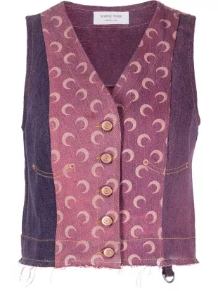 Crescent Moon-Print Patchwork Waistcoat