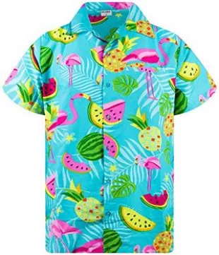 King Kameha Men's Hawaiian Shirt - Short Sleeve Boom Bang Comic Print With Pocket