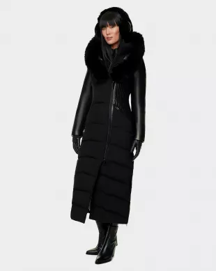 rudsak - SHANNON WOMEN'S MAXI DOWN COAT WITH LEATHER DETAILS ...