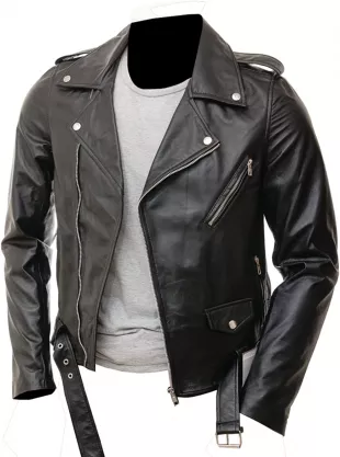 Men's Motorcycle Cafe Racer Leather Jacket Men