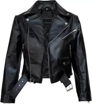 Hemskin - Black Ladies Cropped Leather Biker Jacket