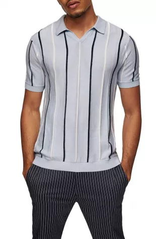 Rib Stripe Johnny Collar Polo