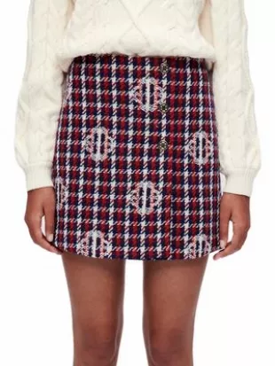 Monogram-print plaid mini skirt
