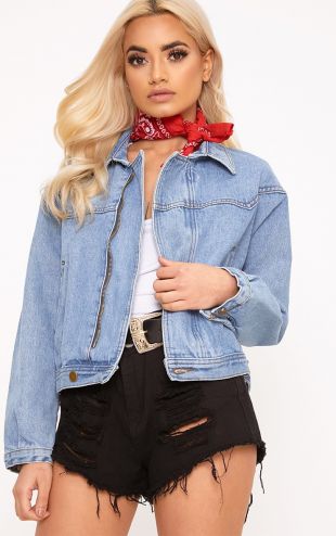 Veste en jean courte à délavage léger