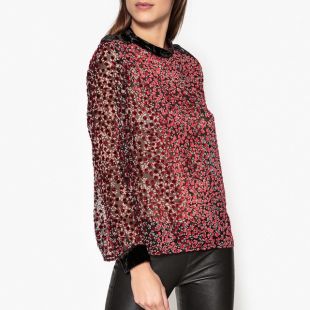 Blouse  col rond imprimé, manches longues