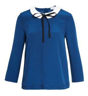 Blouse bleue col blanc