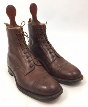 Original Bespoke 1930s Men's Brown Leeather Ankle Boots with Original Shoe Trees
