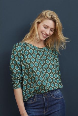 Blouse col rond boutonnée  vert