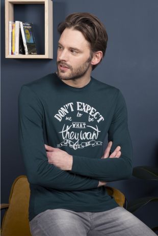 Tee shirt manches longues sérigraphié imprimé vert
