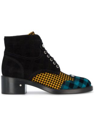 Bottines en daim noir, vert et jaune