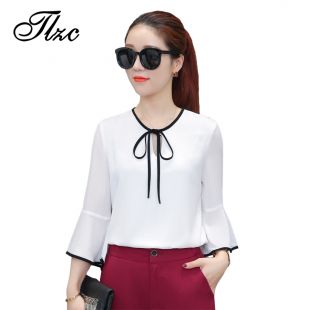 Blouse blanche Taille S à 3XL Élégant En Mousseline de Soie Avec Bow Tie