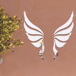 Décoration murale Stickers adhésif lot miroirs ailes d'anges argent 35x35cm neuf | eBay