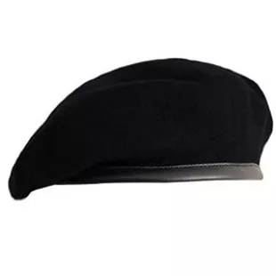 British Military Berets with Leather Sweatband, Adjustbale Army Black Wool Beret (One size, Black)