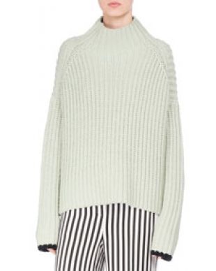 Victoria Victoria Beckham Wide Ribbed Funnel Neck Sweater, Green