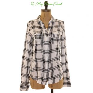 PAIGE DENIM 'MYA' LONG SLEEVE BUTTON DOWN PLAID SHIRT BLACK WHITE XS B31 | eBay