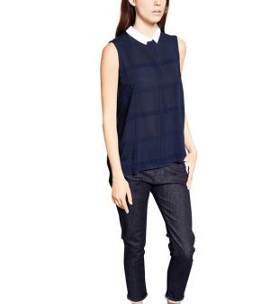 Top col chemise bleu