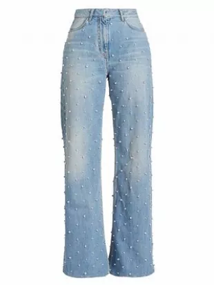 Givenchy - High-Rise Stretch Pearl Wide-Leg Jeans
