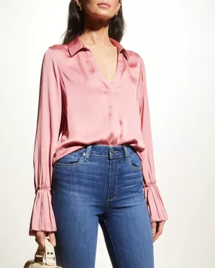 Abriana Satin Flare-Cuff Shirt