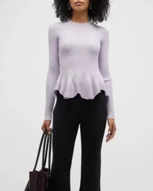 Cashmere Knit Ribbed Peplum Sweater