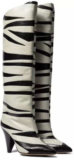 Larzee Zebra Appliqué Leather Knee High Boots