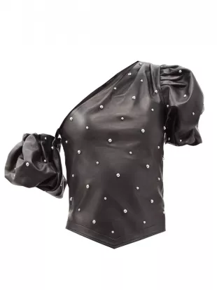 Aniba Off The Shoulder Studded Leather Top