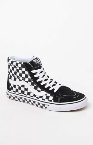 White & Black Checkered Sneakers