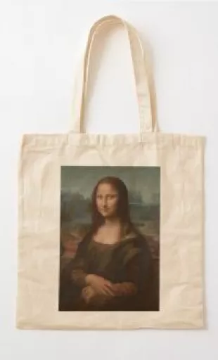 Mona Lisa Canvas Tote bag worn by Emily Cooper (Lily Collins) as seen in  Emily in Paris (S02E06)
