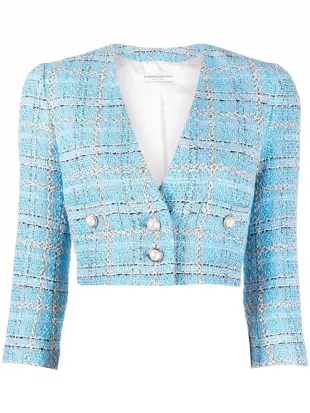 Pearl-Embellished Cropped Tweed Jacket