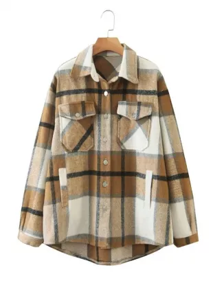 Shein - Plaid Fleece Button-Front Jacket