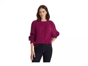 Cable-Knit Dolman-Sleeve Sweat Purple